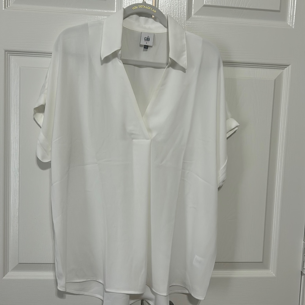 Cabi Large white V neck blouse 100% polyester